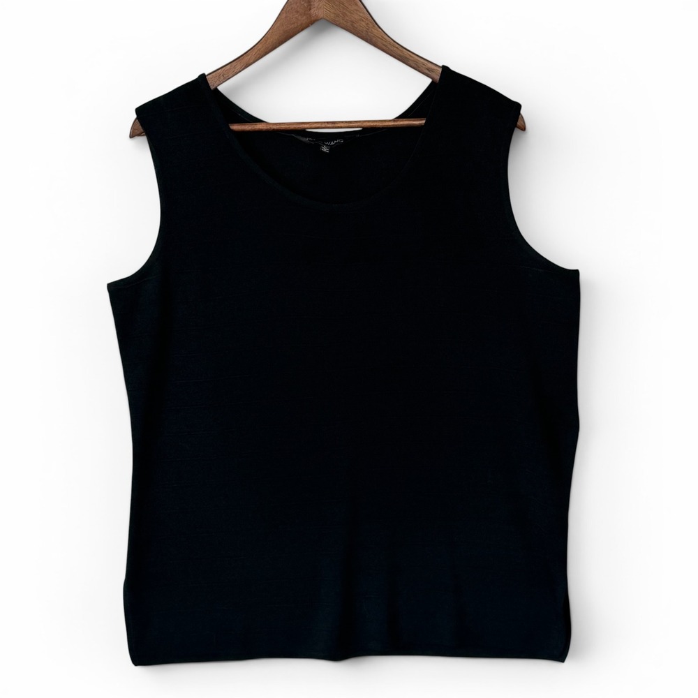 Ming Wang L Knit Tank Top Black Sleeveless Scoop Neck Ribbed Minimalist Capsule